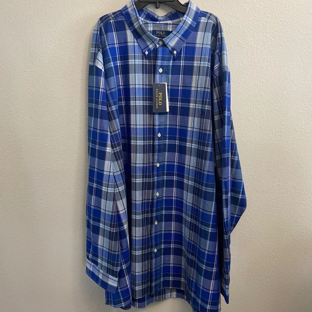Polo Ralph Lauren Mens 4XB Plaid Poplin Oxford Shirt‎ Big & Tall Classic Fit NEW